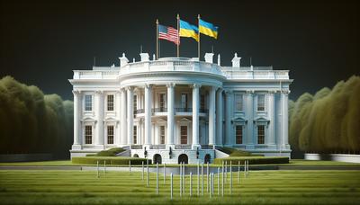 Casa Blanca con banderas de Ucrania y Estados Unidos desplegadas.