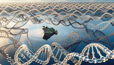 Houtkikker in vijver omringd door DNA-strengen.