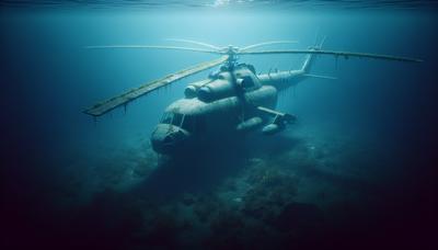 Wrack eines Hubschraubers der japanischen Marine im Ozean.