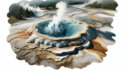 Fonte termal de Yellowstone com água borbulhante e vapor.